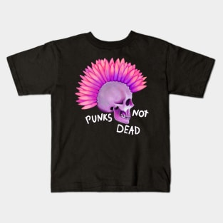 Punks not dead skull and violet flower Kids T-Shirt